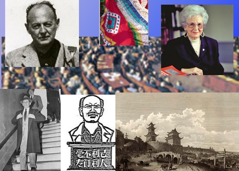 Montage of images including photos of Unterberger, Lattimore, Lansky, Bethune, and Beijing in the 18th century, Latino shawl, and fuzzy Congress