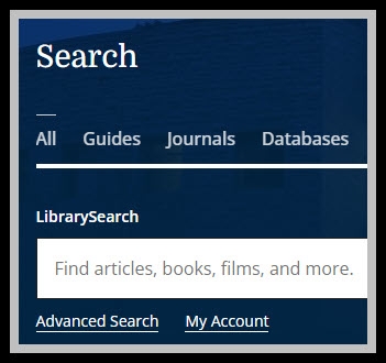 Screenshot of LibrarySearch box on library homepage