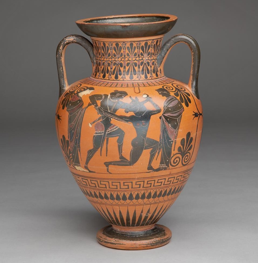 Black-Figure Neck Amphora Depicting Heracles and Theseus