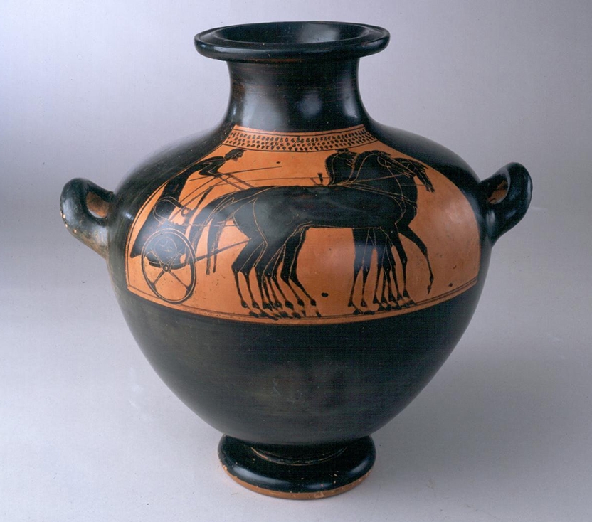 Black-Figure Kalpis Depicting a Four-Horse Chariot