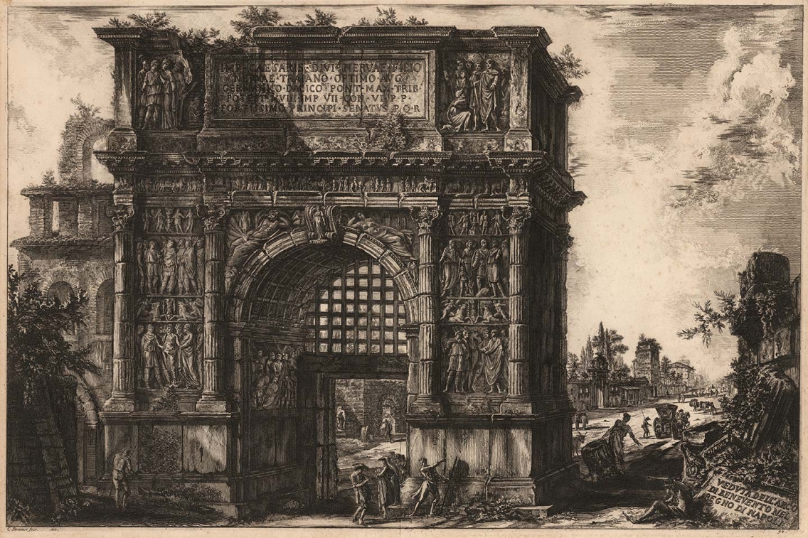 etching of the Arch of Benevento, by Piranesi