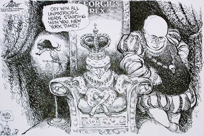 a cartoon of George W. Bush and Dick Cheney by Patrick Oliphant