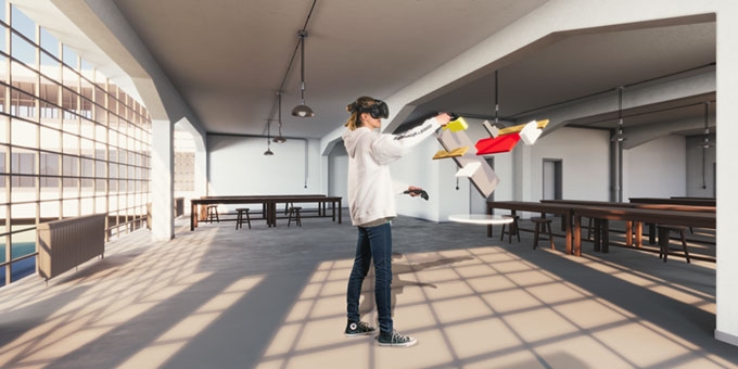 artist rendering of a virtual reality experience in the Bauhaus