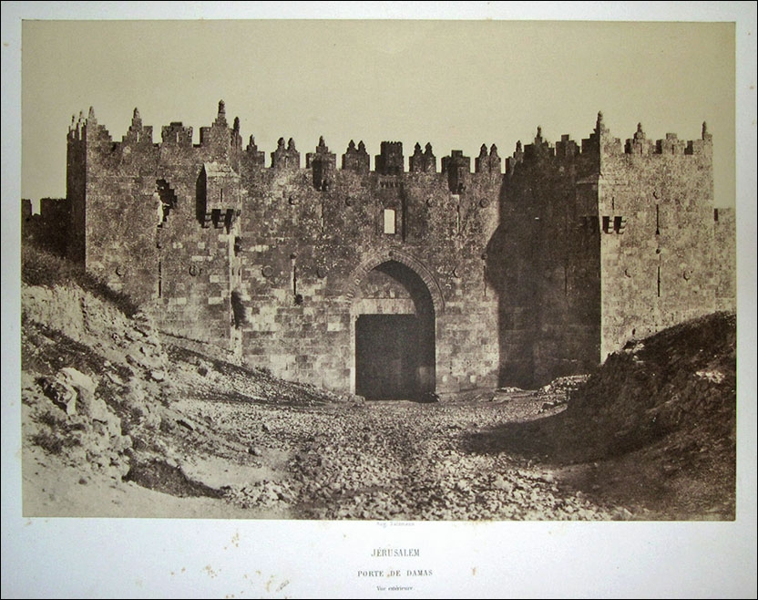 a photograph showing the Damascas Gate in Jerusalem, c. 1854
