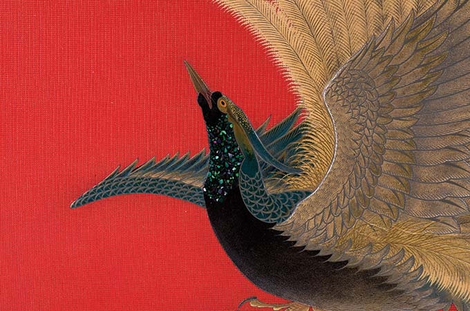 Futagi Seiho, Decorative Box with Bird of Paradise, Gokurakuchō kazari bunko, detail