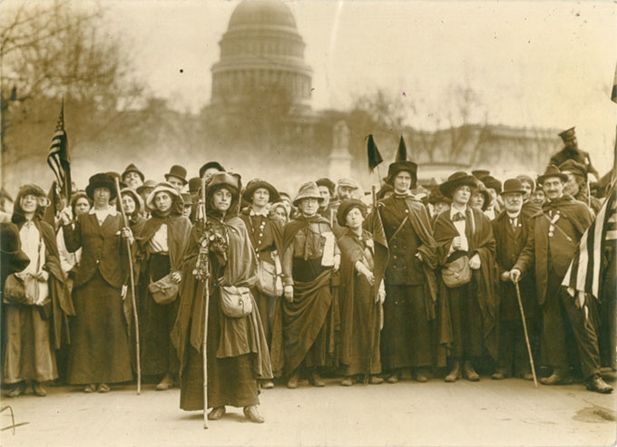 The suffragette hikers led by General Rosalie Jones at the Capitol