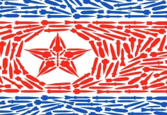 Flag of North Korea with bombs imbedded in the design