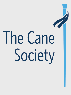 Logo: The Cane Society, with the outline of Gamaliel Painter's cane to the right of the text