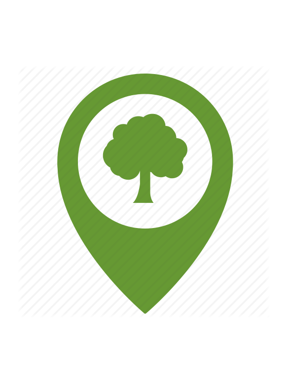 green map "pin" icon with a tree symbol inside