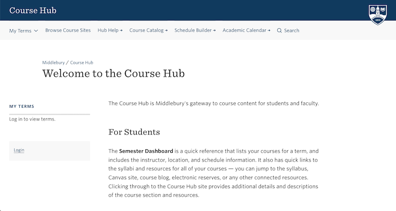 A screenshot of the new Course Hub dashboard showing the welcome text.