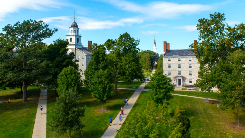 An aerial view of the Middlebury College campus central quad.