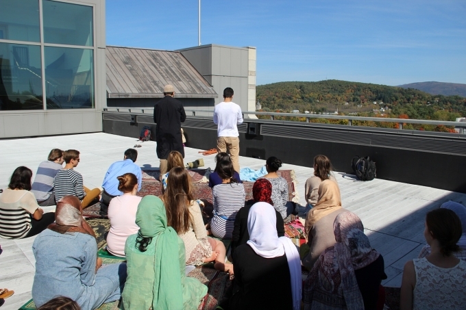 Islamic jummah prayers held on Bicentennial Hall roof.