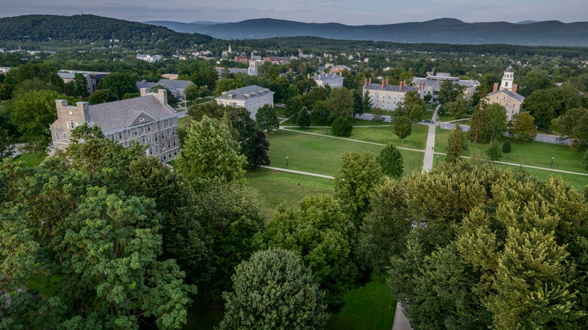 Aerial view of residence halls across campus.