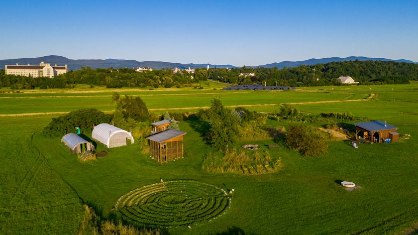 Aerial view of the Knoll at Middlebury College.