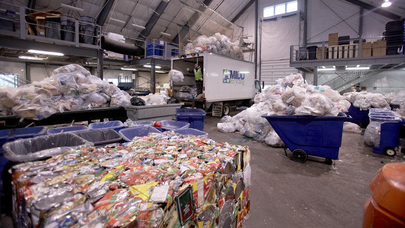View inside the recycling center on campus.