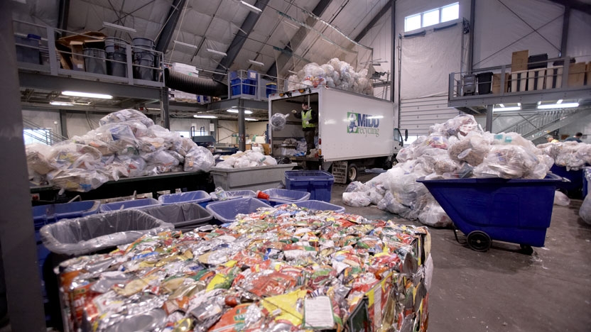 The interior of the recycling center on campus.