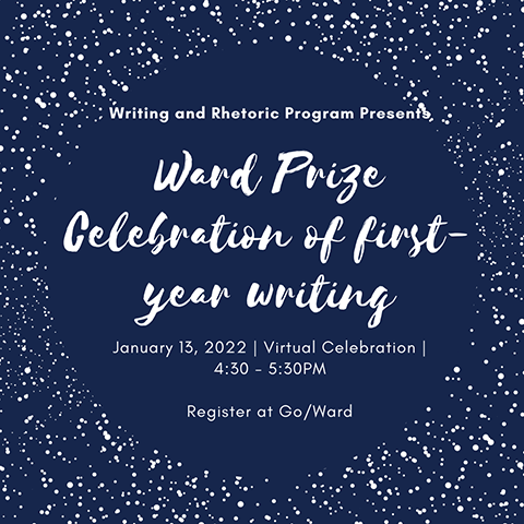 Ward Prize invitation with navy background and white specks