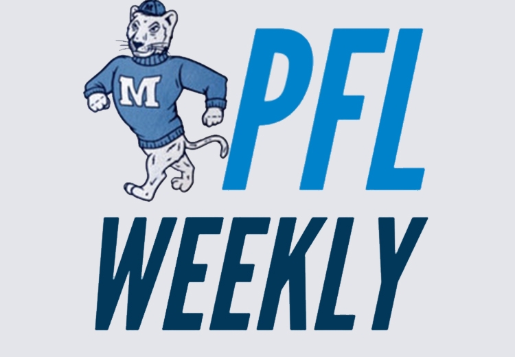Cartoon of a panther wearing a Middlebury sweater and text "PFL weekly"