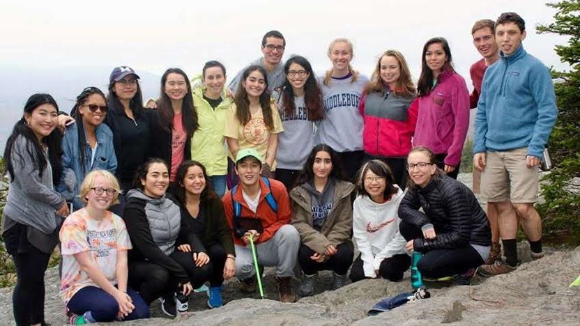 Students at the top of mountain after hike
