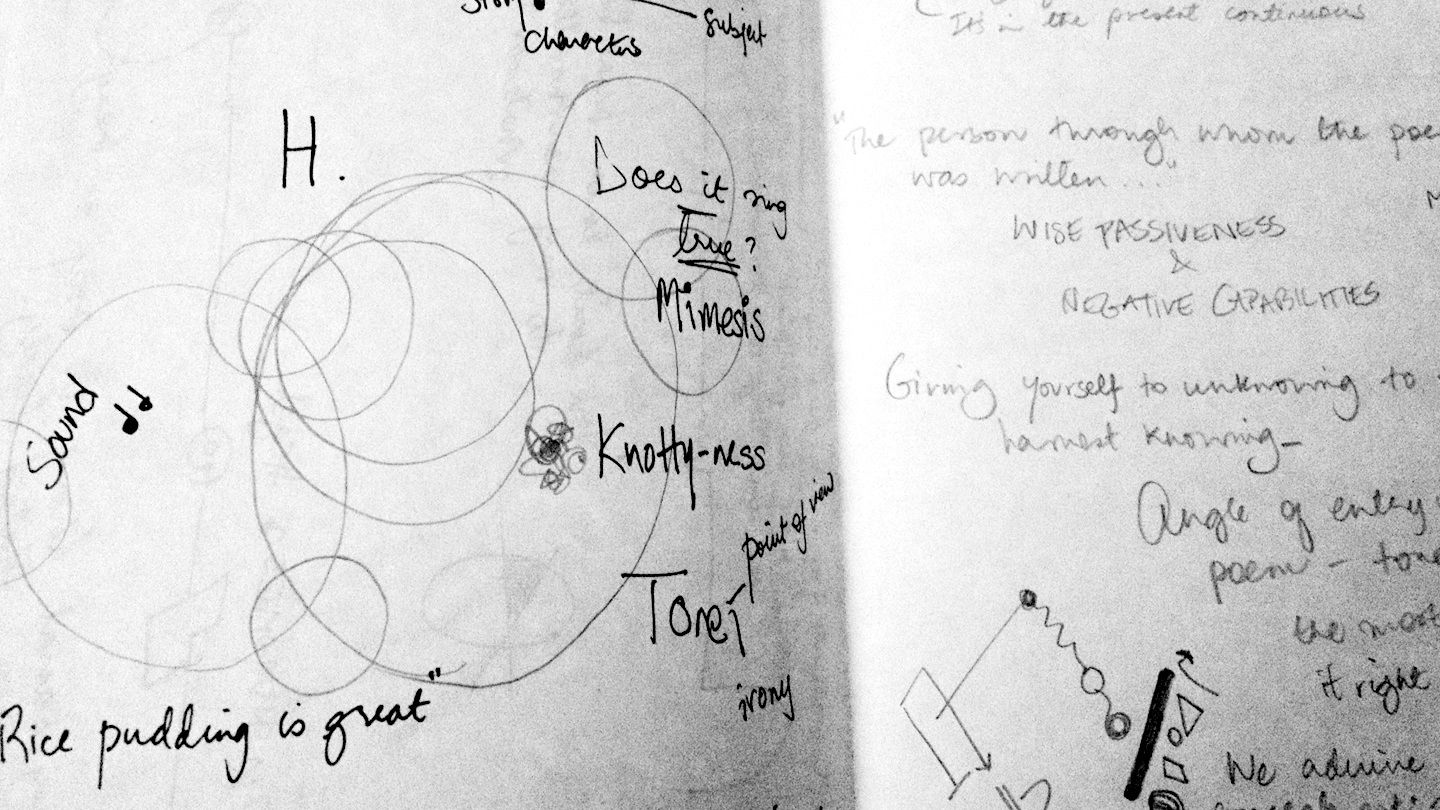A close up of Bread Loaf student notes from class.