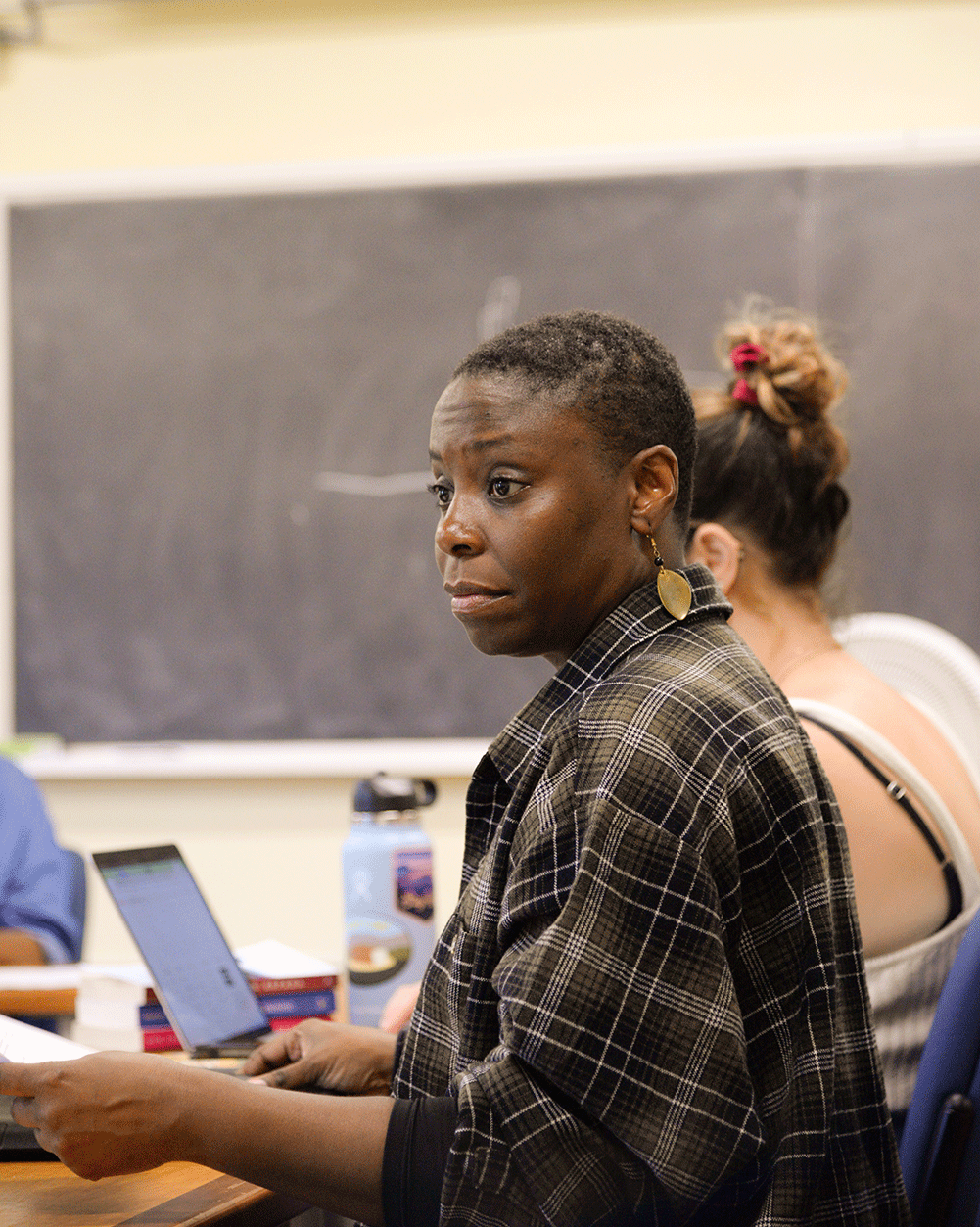 student listens in class