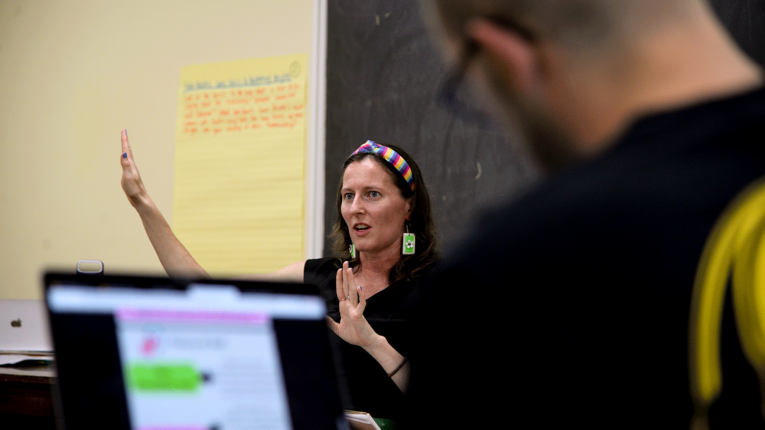 student talking in class