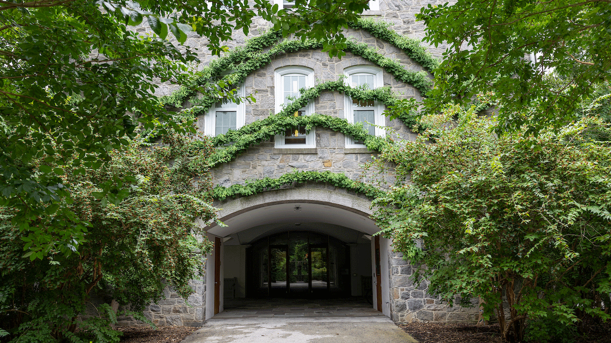 Swarthmore campus building with ivy