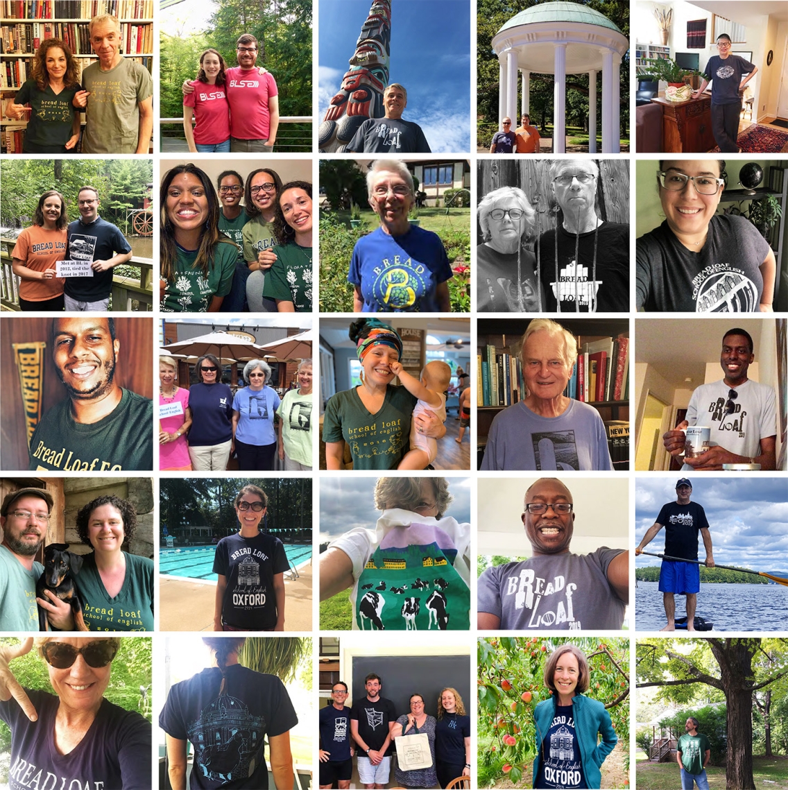 25 photos in a gris showing different BLSE students wearing their t-shirts.