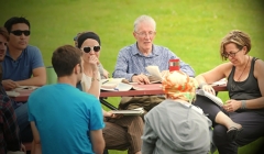 Michael Armstrong holds class outdoors