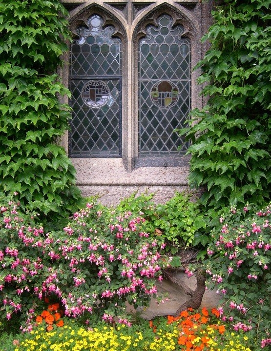 stained glass window on the Oxford campus of Bread Loaf