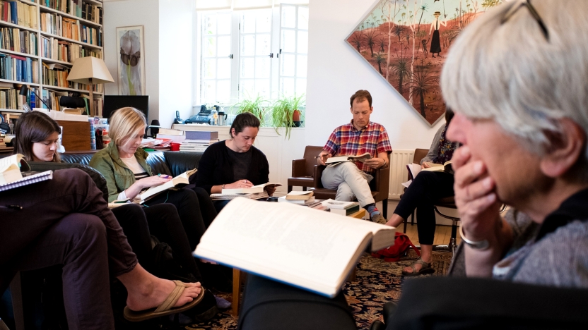 Small class taking place in office at Oxford.