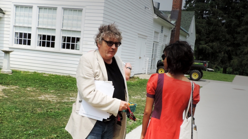 Bread Loaf student Himali Singh Soin chats with a professors as they walk to lunch.