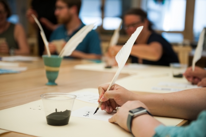 Kate Marshall's American Print Cultures class study the materiality of print through experiential workshop sessions.