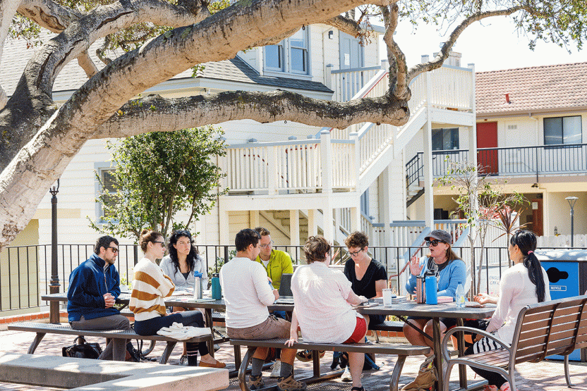 class meets in courtyard