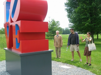 Michael Armstrong enjoying "LOVE" sculpture on Middlebury Campus