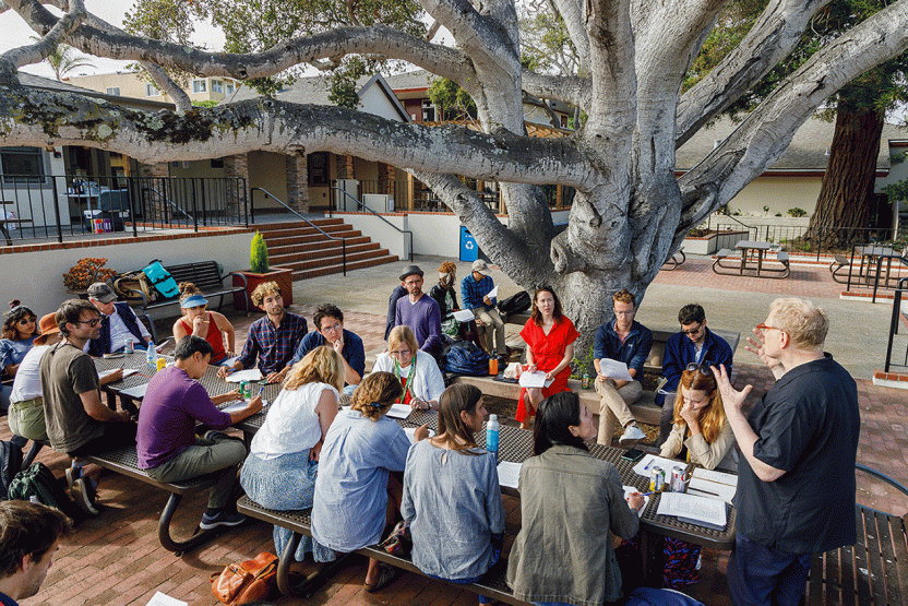 workshop for students and fac in courtyard