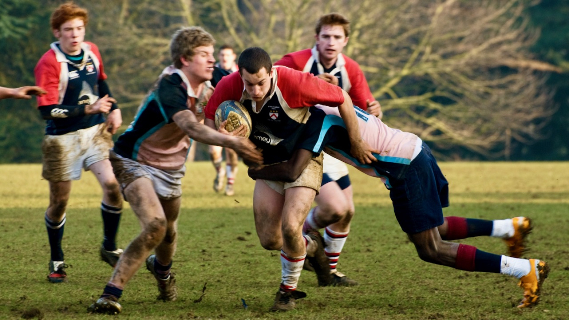 Students playing rugby for Keble College.