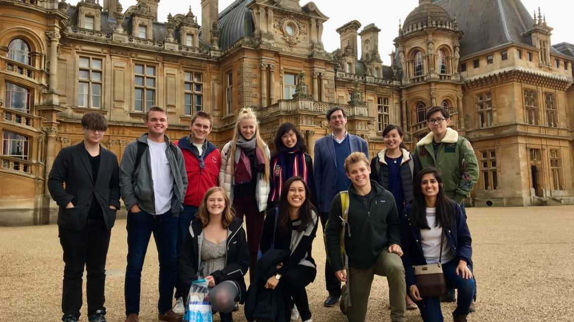 M-CMRS students stand in front of Waddesdon Manor during a field trip.