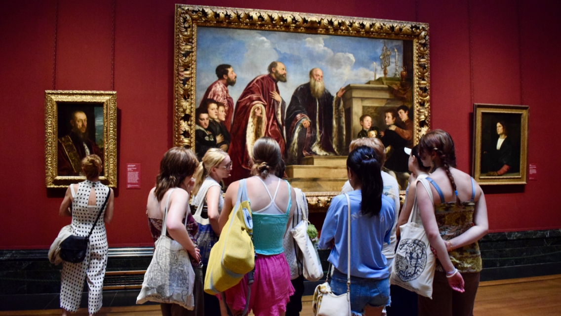 Museum Studies students apply their visual analysis skills to a Venetian Renaissance painting in the National Gallery in London.