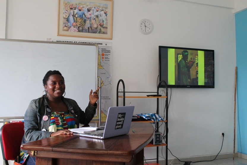 A student makes a presentation in the Middlebury center