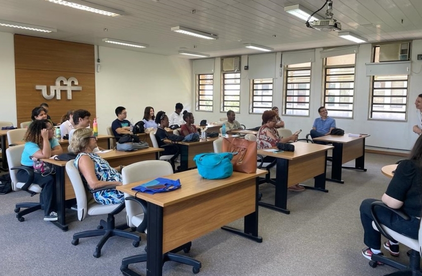 Students in a classroom attending a presentation