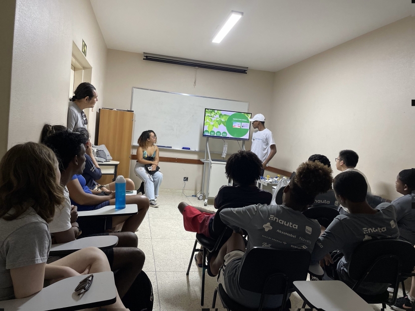 Students in a classroom attending a presentation