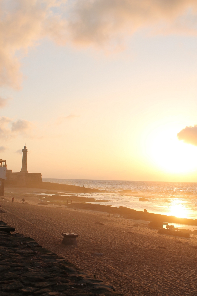a beach at sunset
