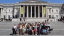 Museum Studies students stand on the steps outside the National Gallery in London on a sunny June day.
