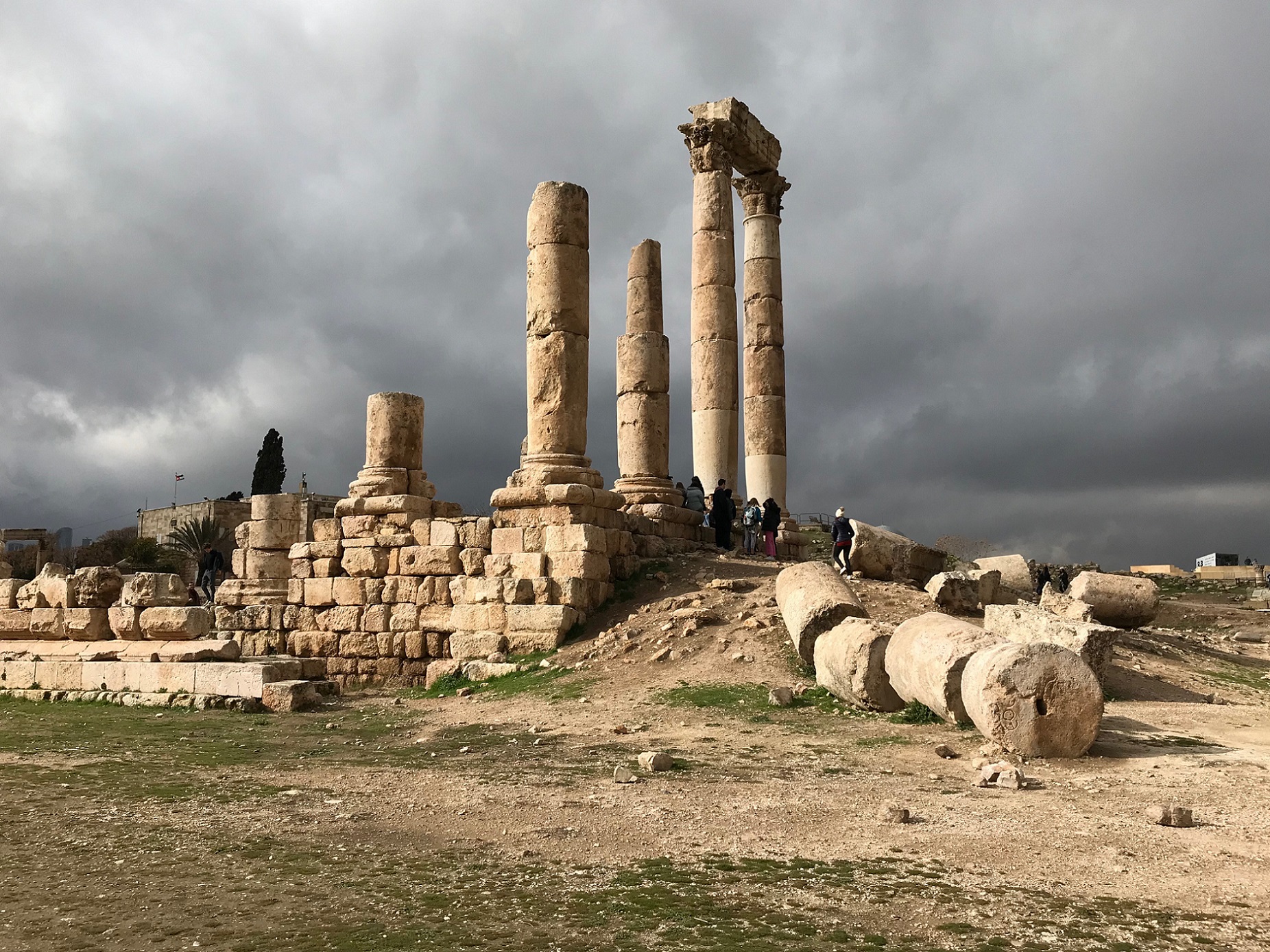 Roman ruins with people walking through