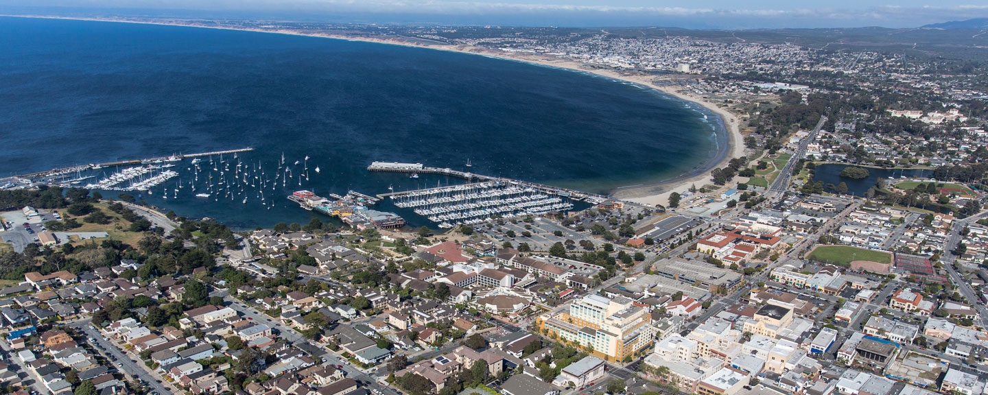 Aerial view of the coastline of Monterey, where the Middlebury Institute of International Studies is located.