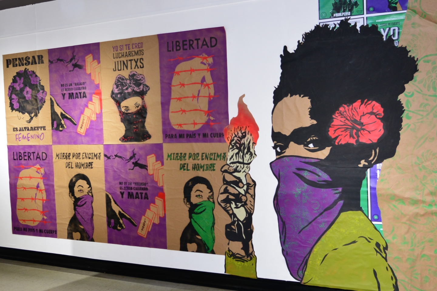 Political street art on display in an artists' space