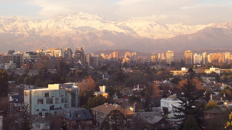 View of city of Santiago with mountains in the background