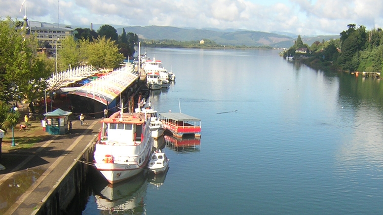 View from bridge in Valdivia showing boats