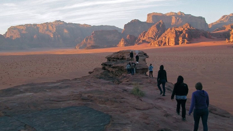 Students hiking in Wadi Rum.